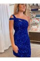 Velvet Sequin Sleeveless One Shoulder Fuchsia Sheath Prom Dresses Sudbury