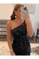 Velvet Sequin Short One Shoulder Sheath Prom Dress / Evening Gown Sudbury