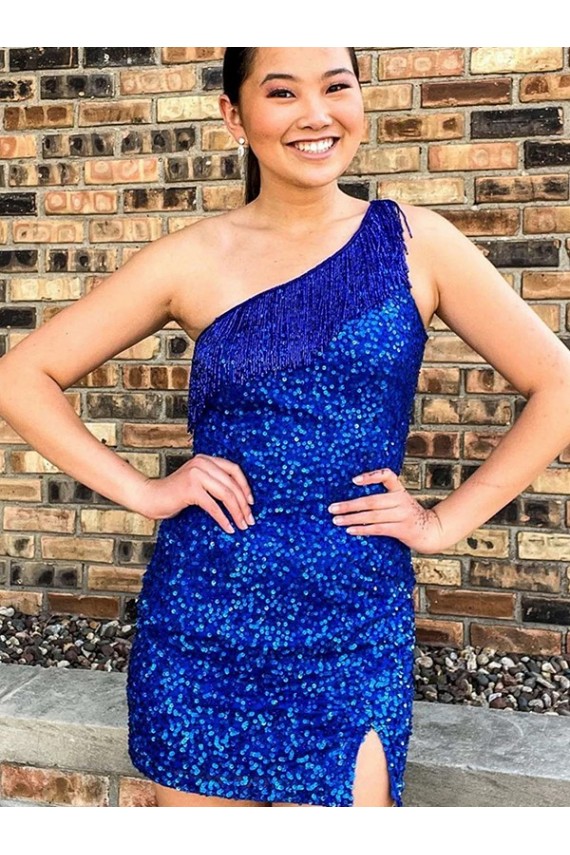 Velvet Sequin Short One Shoulder Sheath Homecoming Dresses Sudbury