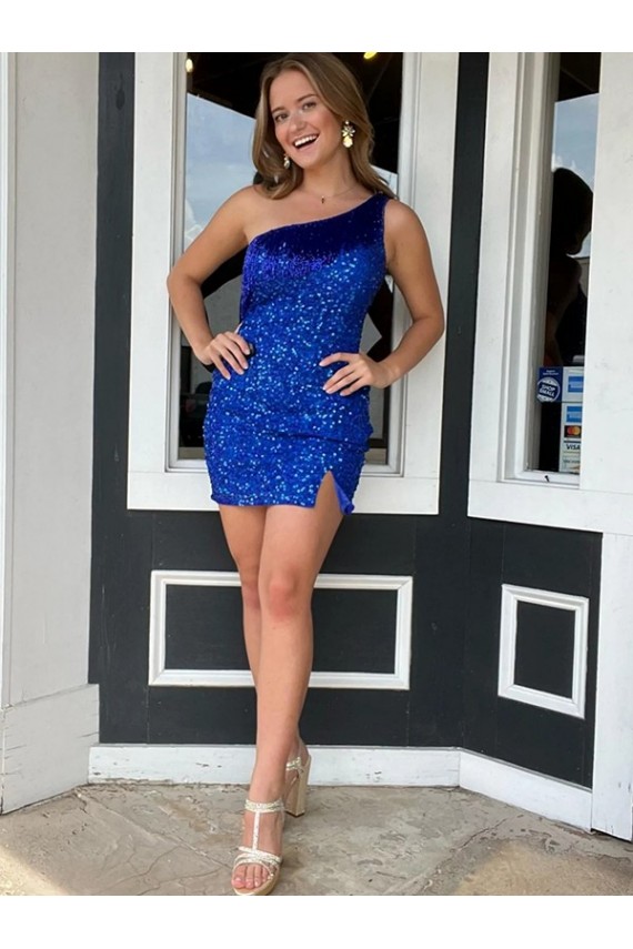 Velvet Sequin Short One Shoulder Sheath Homecoming Dresses Sudbury
