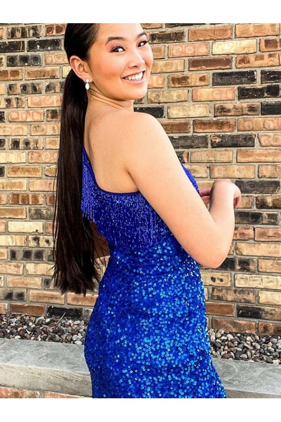 Velvet Sequin Short One Shoulder Sheath Homecoming Dresses Sudbury