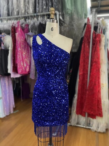 Velvet Sequins Short One Shoulder Sheath Homecoming Dress Sudbury