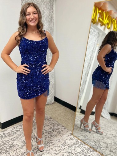 Velvet Sequin Short Spaghetti Straps Sheath Prom Dress Sudbury