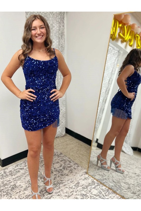 Velvet Sequin Short Spaghetti Straps Sheath Prom Dress Sudbury