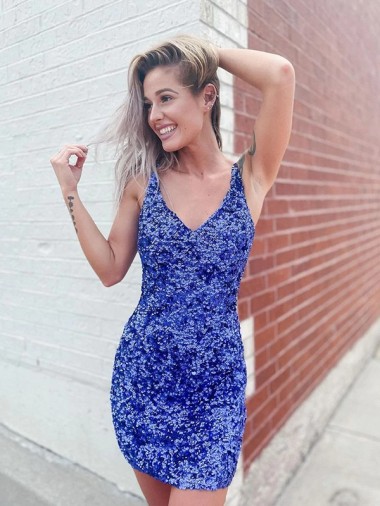 Velvet Sequin Short V-Neck Sheath Evening Dress Sudbury