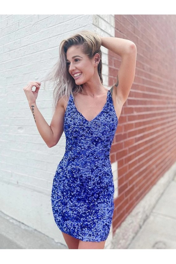 Velvet Sequin Short V-Neck Sheath Evening Dress Sudbury