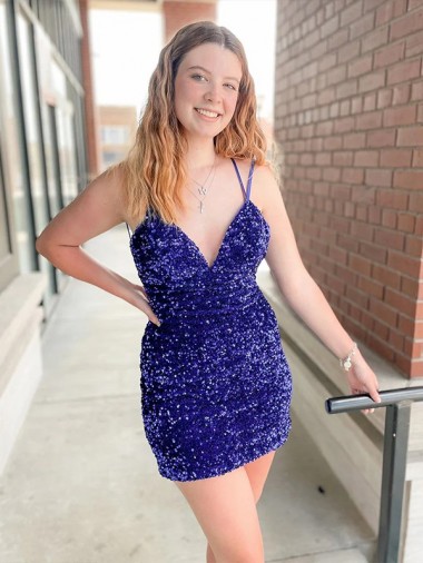 Velvet Sequin Short V-Neck Sheath Cocktail Dress / Prom Dress Sudbury