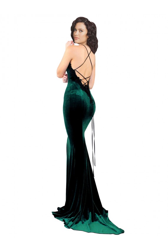 Stretch Velvet Low Back Sweep Train High Neck Mermaid Formal Evening Gown / Prom Dress / Bridesmaid Dress Sudbury