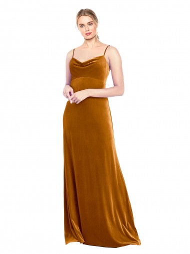 Stretch Velvet Long Spaghetti Straps A-Line Prom Dress / Bridesmaid Dress Sudbury