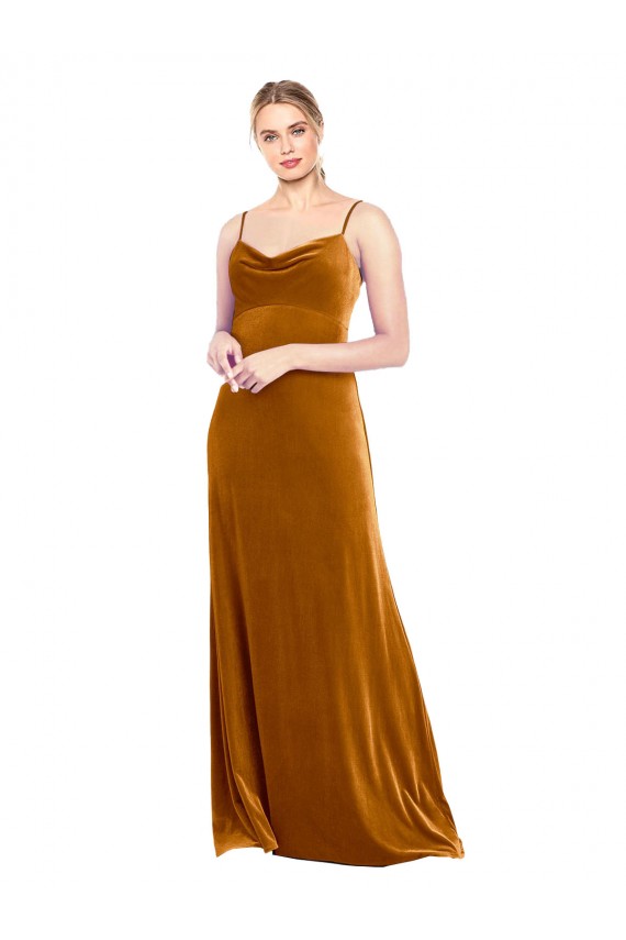 Stretch Velvet Long Spaghetti Straps A-Line Prom Dress / Bridesmaid Dress Sudbury