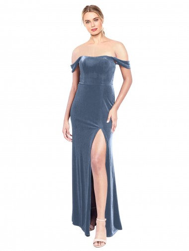 Stretch Velvet Long Off the Shoulder A-Line Prom Dress / Bridesmaid Dress Sudbury