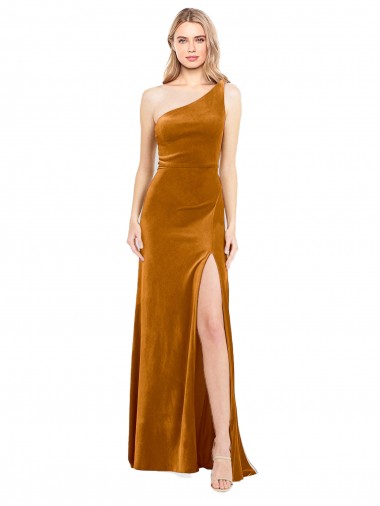 Stretch Velvet Long One Shoulder A-Line Formal Evening Gown / Prom Dress / Bridesmaid Dress Sudbury