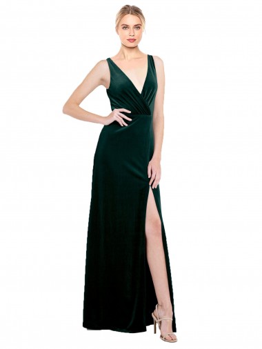 Stretch Velvet V-Back Long V-Neck A-Line Black Tie Evening Dress / Prom Dress / Bridesmaid Dress Sudbury
