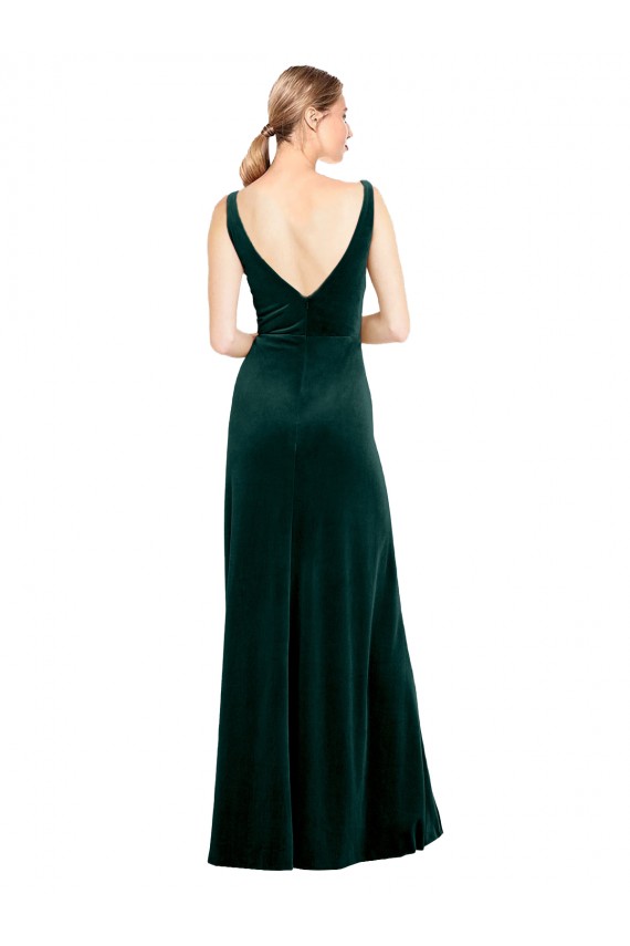 Stretch Velvet V-Back Long V-Neck A-Line Black Tie Evening Dress / Prom Dress / Bridesmaid Dress Sudbury