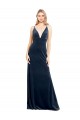 Stretch Velvet V-Back Long V-Neck Dark Navy A-Line Prom Dress / Bridesmaid Dress Sudbury