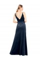 Stretch Velvet V-Back Long V-Neck Dark Navy A-Line Prom Dress / Bridesmaid Dress Sudbury