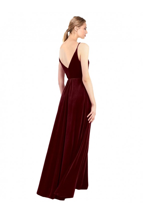 Stretch Velvet V-Back Long V-Neck Burgundy A-Line Bridesmaid Dress / Evening Dress Sudbury