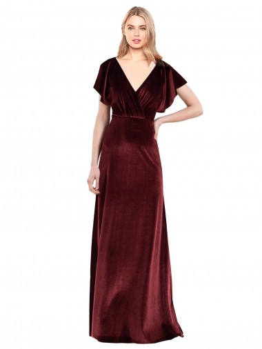 Stretch Velvet Open Back Long V-Neck A-Line Prom Dress / Bridesmaid Dress Sudbury