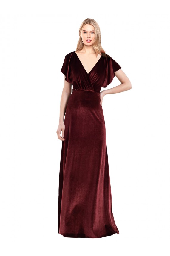 Stretch Velvet Open Back Long V-Neck A-Line Prom Dress / Bridesmaid Dress Sudbury