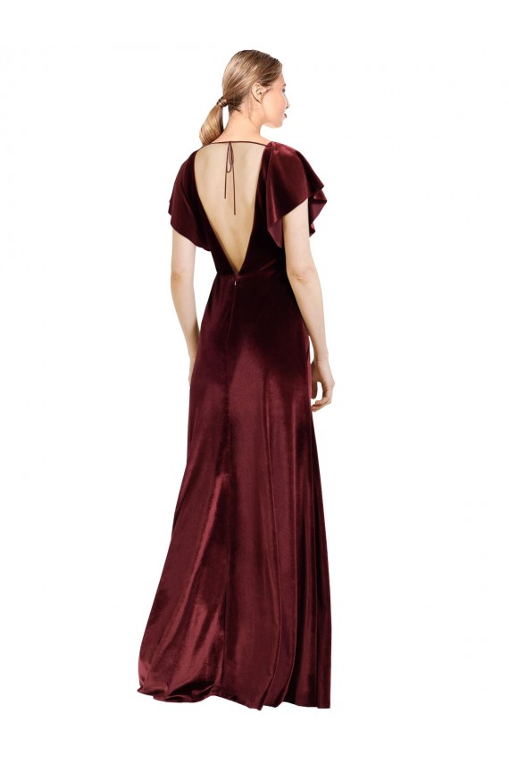 Stretch Velvet Open Back Long V-Neck A-Line Prom Dress / Bridesmaid Dress Sudbury