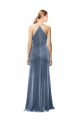 Stretch Velvet Keyhole Back Long Spaghetti Straps Dusty Blue A-Line Prom Dress / Bridesmaid Dress Sudbury
