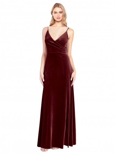 Stretch Velvet V-Back Long V-Neck A-Line Black Tie Prom Dress / Bridesmaid Dress Sudbury