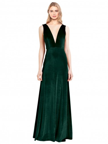 Stretch Velvet V-Back Long V-Neck A-Line Bridesmaid Dress / Formal Dress Sudbury