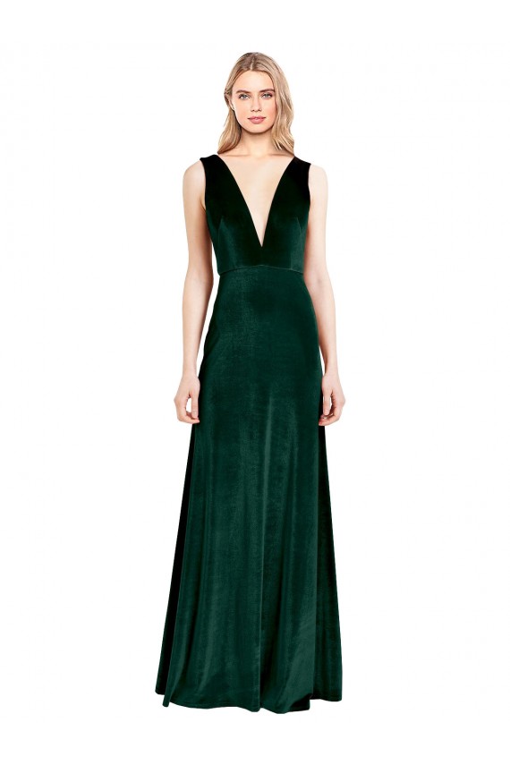 Stretch Velvet V-Back Long V-Neck A-Line Bridesmaid Dress / Formal Dress Sudbury
