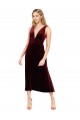 Stretch Velvet V-Back Midi Length V-Neck Burgundy A-Line Prom Dress / Bridesmaid Dress Sudbury