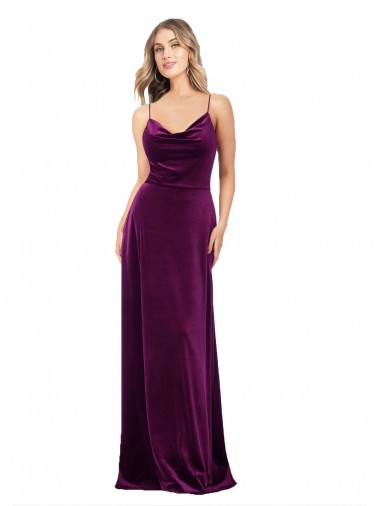 Stretch Velvet Criss Cross Back Long Scoop Neck A-Line Formal Evening Gown / Prom Dress / Bridesmaid Dress Sudbury