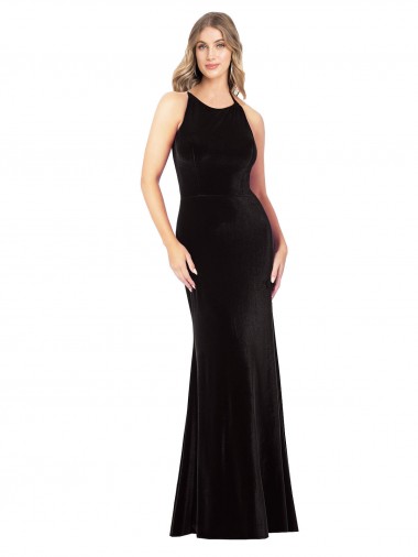Stretch Velvet Criss Cross Back Long Spaghetti Straps Sheath Formal Evening Gown / Prom Dress / Bridesmaid Dress Sudbury