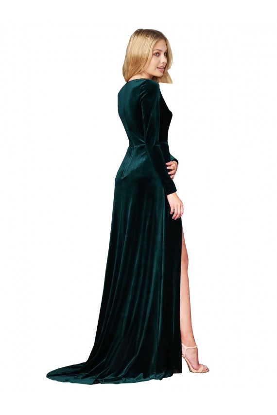 Stretch Velvet Sweep Train V-Neck A-Line Black Tie Evening Gown / Prom Dress / Bridesmaid Dress Sudbury