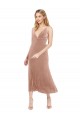 Stretch Velvet V-Back Midi Length V-Neck Pink A-Line Prom Dress / Bridesmaid Dress Sudbury