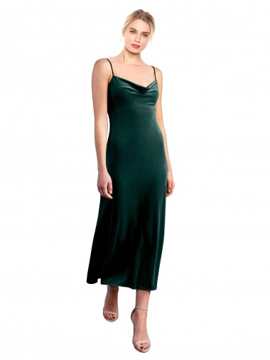 Stretch Velvet Low Back Midi Length Spaghetti Straps A-Line Prom Dress / Bridesmaid Dress Sudbury