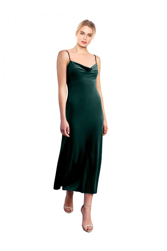 Stretch Velvet Low Back Midi Length Spaghetti Straps A-Line Prom Dress / Bridesmaid Dress Sudbury