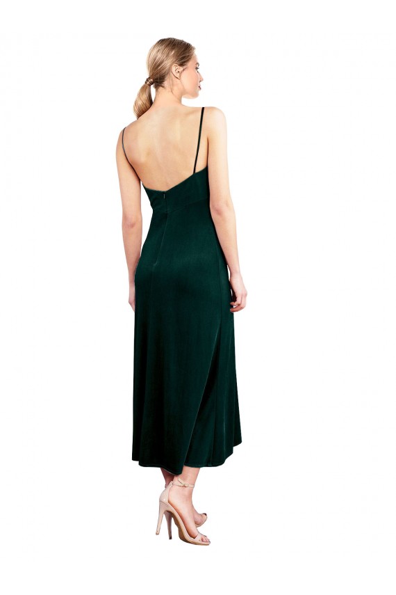 Stretch Velvet Low Back Midi Length Spaghetti Straps A-Line Prom Dress / Bridesmaid Dress Sudbury