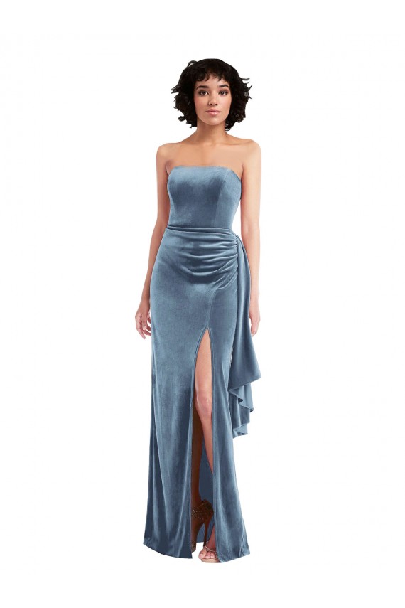 Stretch Velvet Low Back Long Strapless Sheath Formal Evening Gown / Prom Dress / Bridesmaid Dress Sudbury