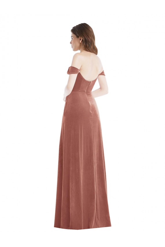 Stretch Velvet Long Off the Shoulder Cinnamon Rose A-Line Semi Formal Evening Dress / Prom Dress / Bridesmaid Dress Sudbury