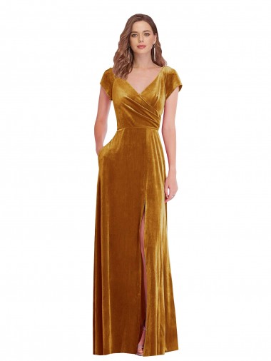 Stretch Velvet Long V-Neck Sheath Formal Evening Gown / Prom Dress / Bridesmaid Dress Sudbury