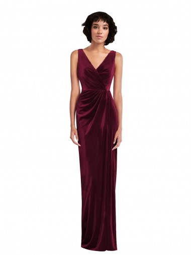 Stretch Velvet Long V-Neck Sheath Semi Formal Evening Dress / Prom Dress / Bridesmaid Dress Sudbury