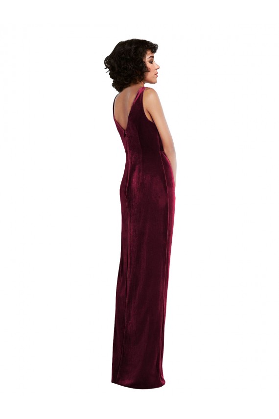 Stretch Velvet Long V-Neck Sheath Semi Formal Evening Dress / Prom Dress / Bridesmaid Dress Sudbury