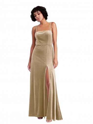 Stretch Velvet Low Back Long Square Neck A-Line Formal Evening Gown / Prom Dress / Bridesmaid Dress Sudbury