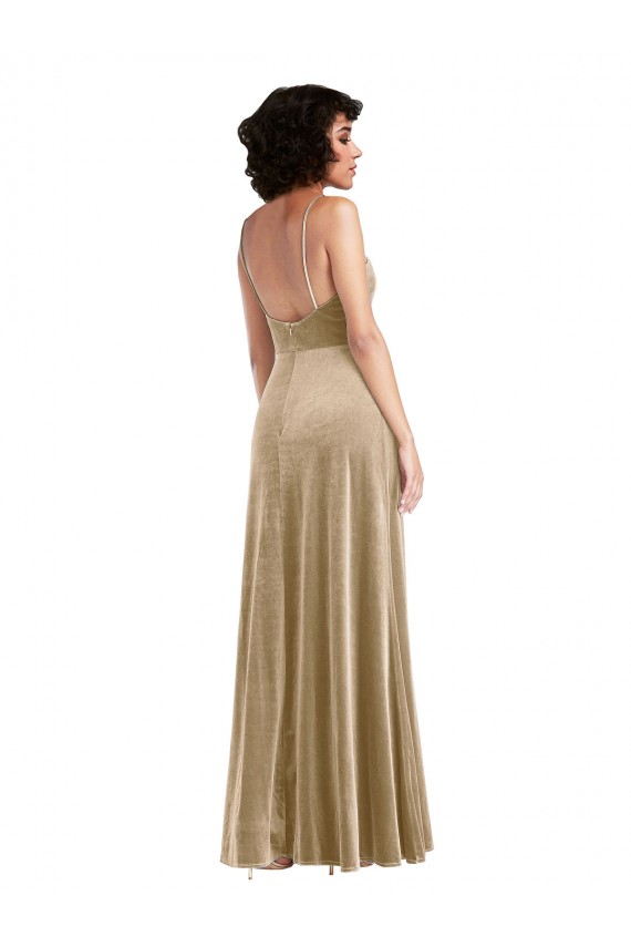 Stretch Velvet Low Back Long Square Neck A-Line Formal Evening Gown / Prom Dress / Bridesmaid Dress Sudbury