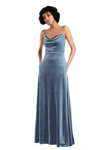 Stretch Velvet Criss Cross Open Back Long Cowl Neck Sheath Semi Formal Evening Dress / Prom Dress / Bridesmaid Dress Sudbury