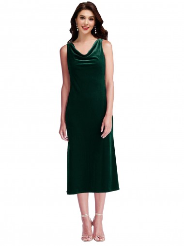 Stretch Velvet V-Back Midi Length Cowl Neck Sheath Evening Gown / Prom Dress / Bridesmaid Dress Sudbury