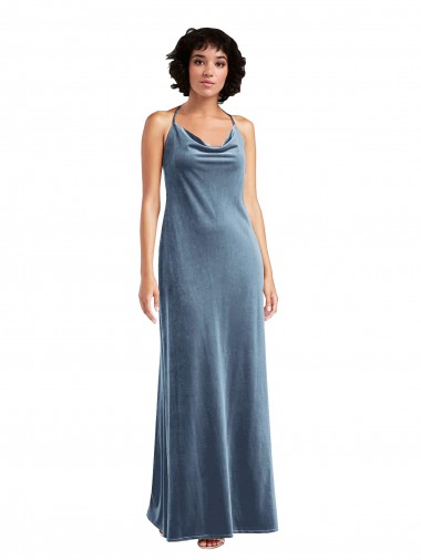 Stretch Velvet V-Back Long Cowl Neck Sheath Bridesmaid Dress / Evening Dress Sudbury