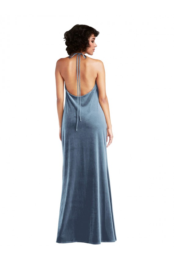 Stretch Velvet V-Back Long Cowl Neck Sheath Bridesmaid Dress / Evening Dress Sudbury