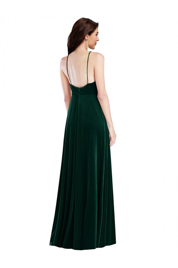 Stretch Velvet Long Halter Neck A-Line Semi Formal Evening Dress / Prom Dress / Bridesmaid Dress Sudbury