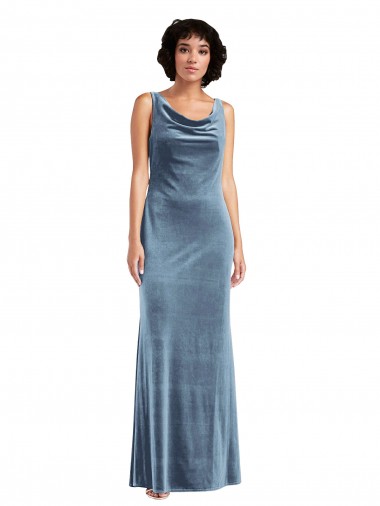 Stretch Velvet V-Back Long Cowl Neck Sheath Evening Dress / Bridesmaid Dress Sudbury