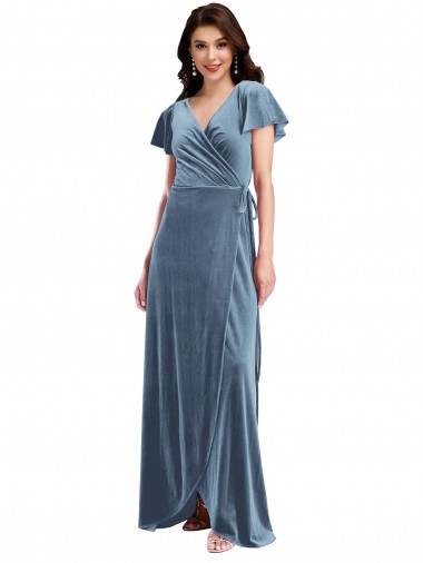 Stretch Velvet Long V-Neck A-Line Black Tie Evening Gown / Prom Dress / Bridesmaid Dress Sudbury